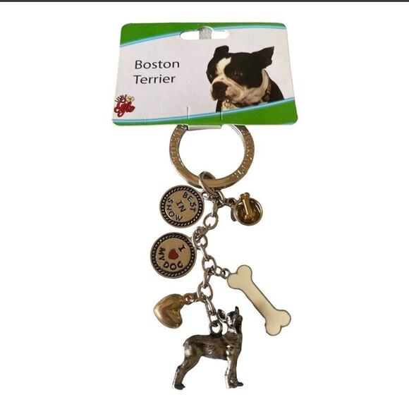 New Boston Terrier I Love My Puppy Dog Best in Show Charm Keychain Gift - Picture 1 of 3